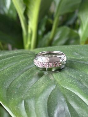 Swarovski Silver Band Ring with Pink Crystals